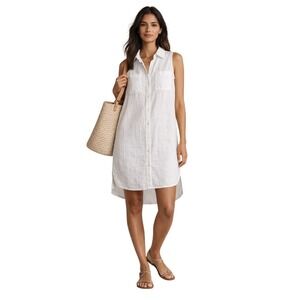 Philosophy Sleeveless Button Down Tunic Dress White Linen Blend XS Extra Small